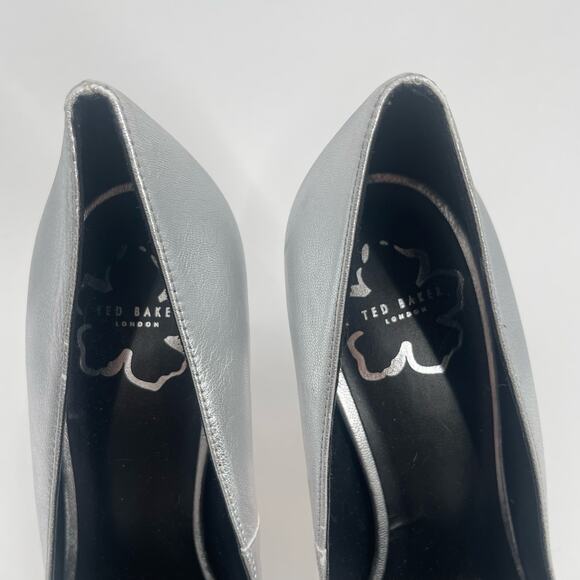 TED BAKER Ryal Heels Size 39 (US Size 9) Pump Silver Bow Metallic Feminine Bride - Picture 5 of 15